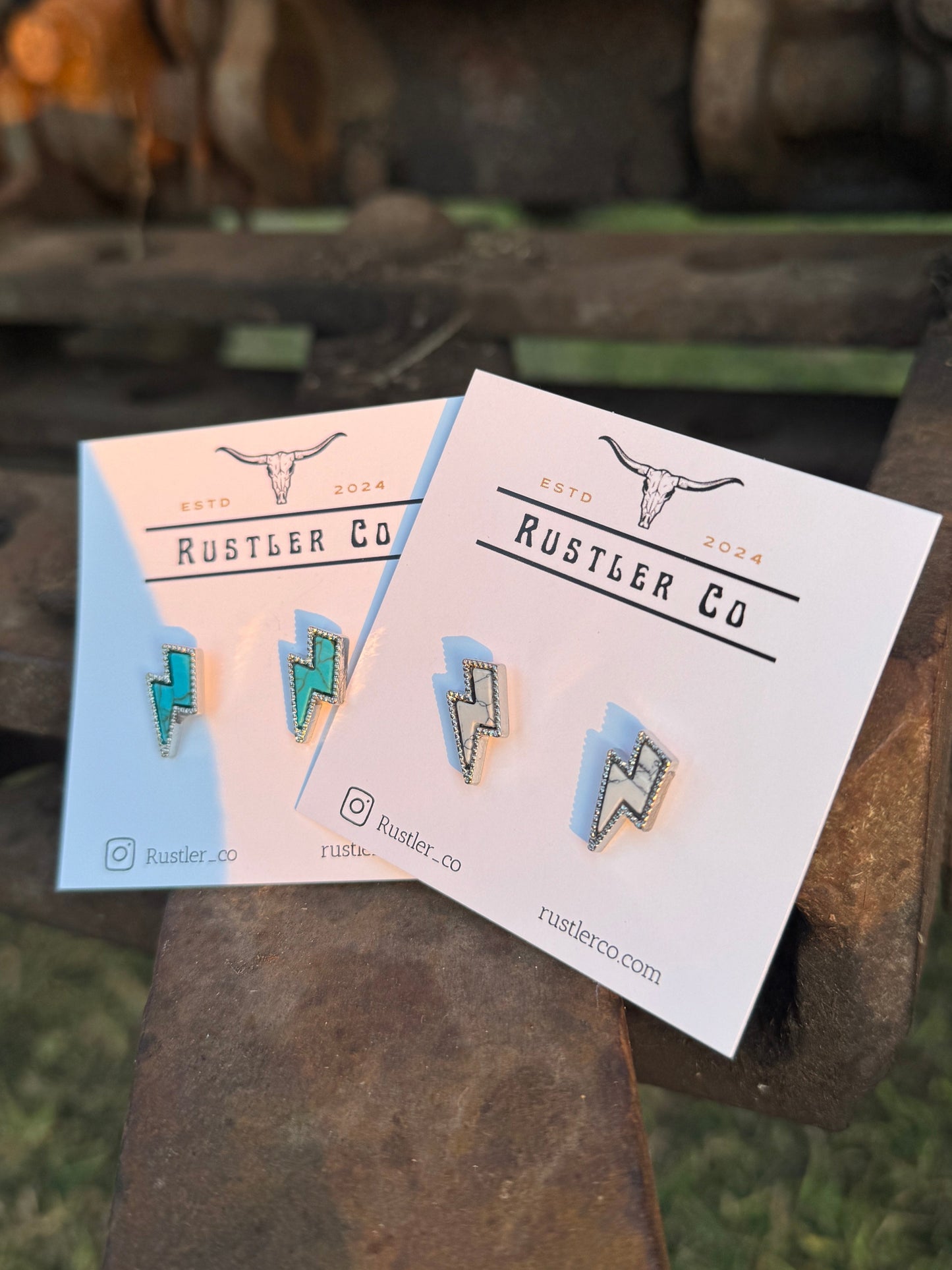 Cracked Turquoise Lightning Bolt Studs
