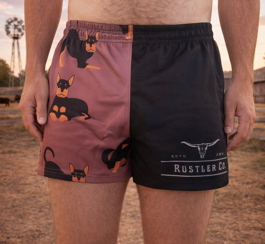 Brown Kelpie Shorts | Dog Print Footy Shorts – Rustler Co