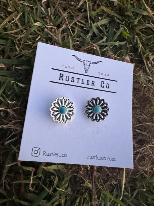 Silver Turq Flower Studs