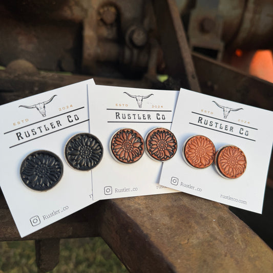 Leather Flower Studs