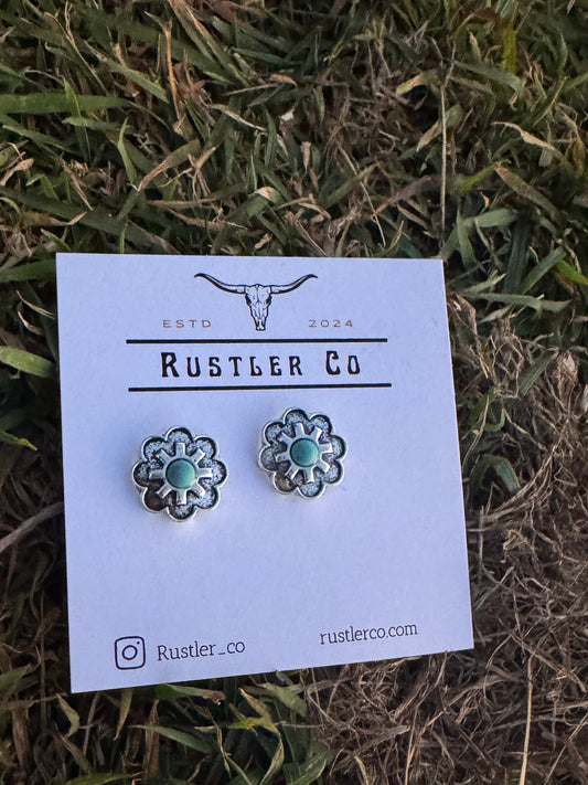 Pressed Turquoise Flower Studs