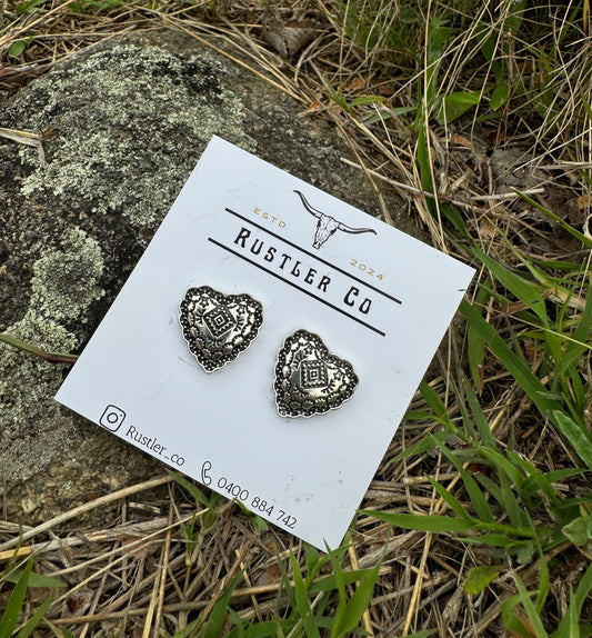 Silver Pressed Heart studs